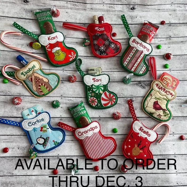 Personalized Christmas Stocking Ornament, Stocking Ornament Gift Holder, Gift Card Holder Ornament, Custom Ornament, Mini Stockings