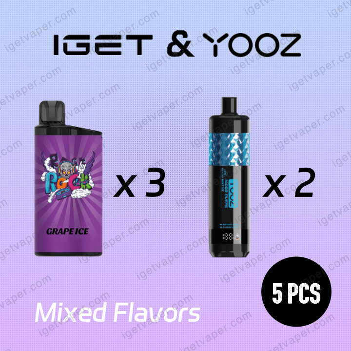 5-PIECE-SET - IGET Bar x3pcs + YOOZ SHISHA x2pcs