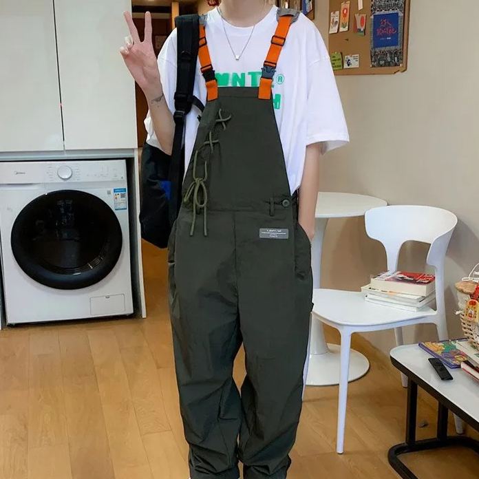 日本風ヒップホップメンズサロペットパンツ春夏季節港風トレンドブランドインスパイアルーズフィットカジュアルワークウェアオールインワン