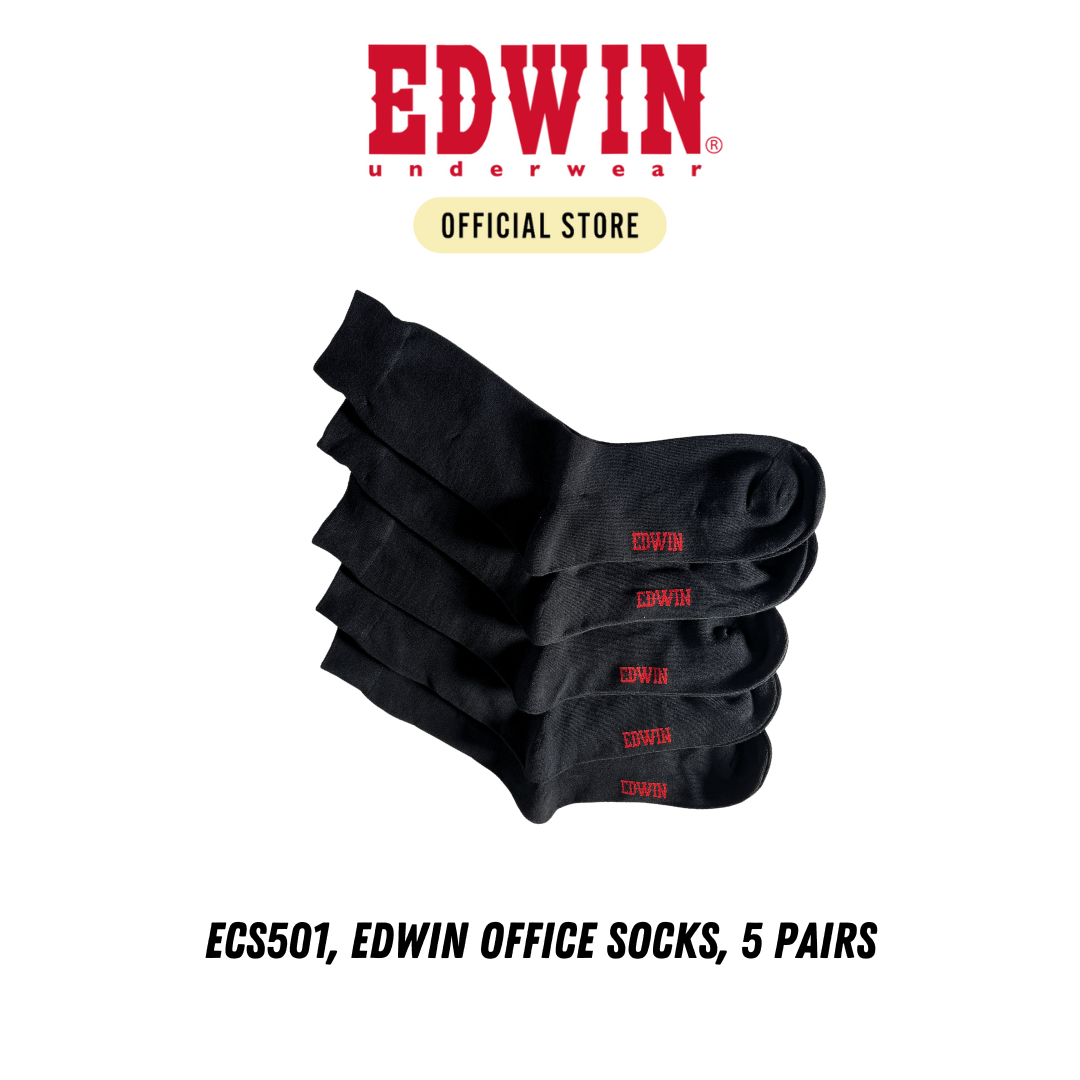 Edwin Unisex Calf High Black Socks (5 Pairs) ECS501