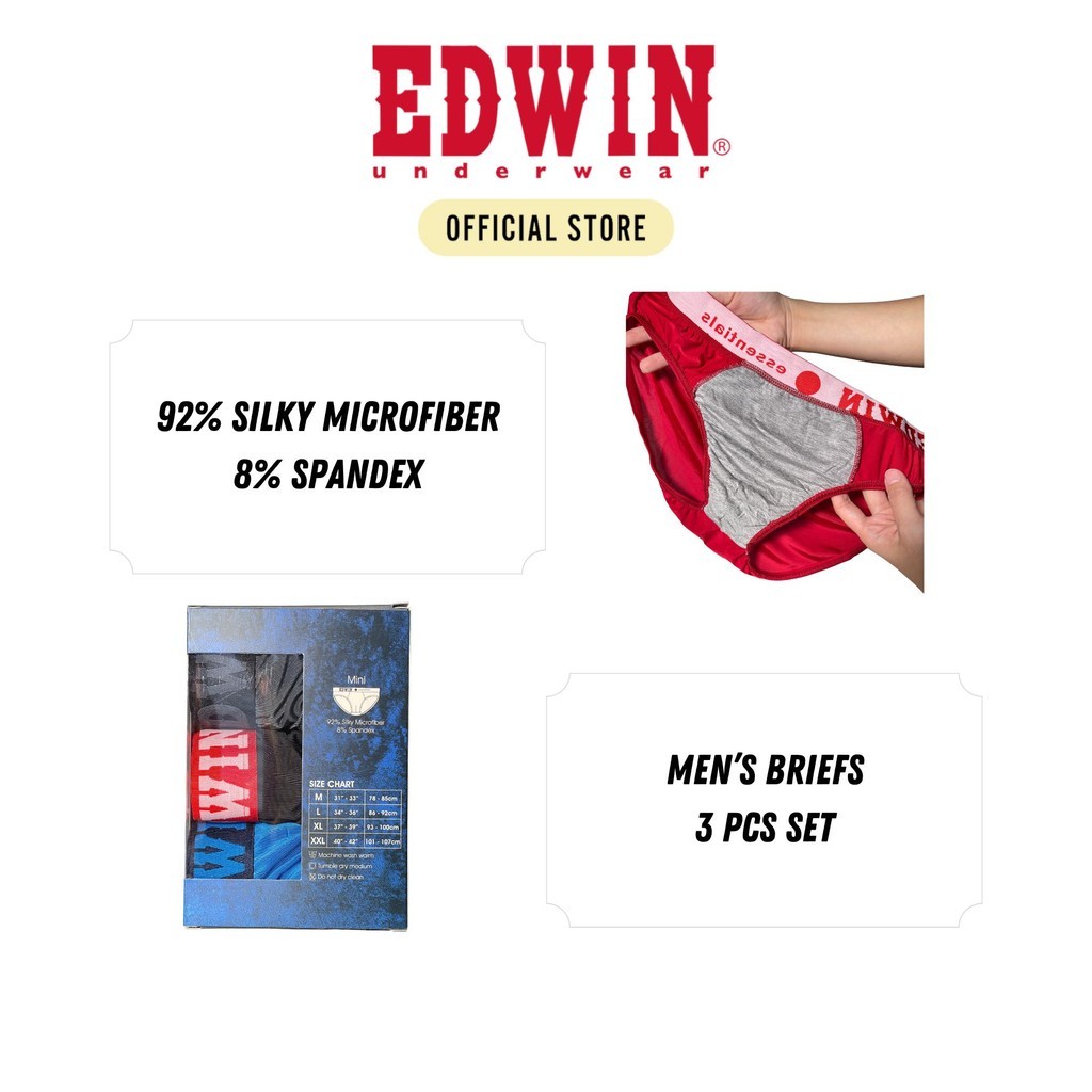 EDWIN BRIEFS【EV3503-3M】Edwin Mens Underwear Silky Microfiber Spandex Briefs 3 pcs