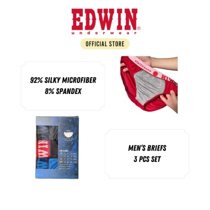 EDWIN BRIEFS【EV3503-3M】Edwin Mens Underwear Silky Microfiber Spandex Briefs 3 pcs