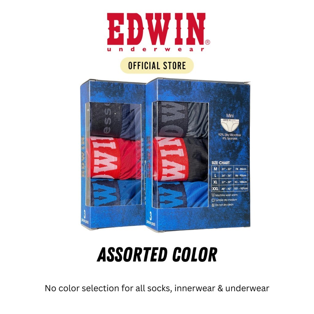 EDWIN BRIEFS【EV3503-3M】Edwin Mens Underwear Silky Microfiber Spandex Briefs 3 pcs