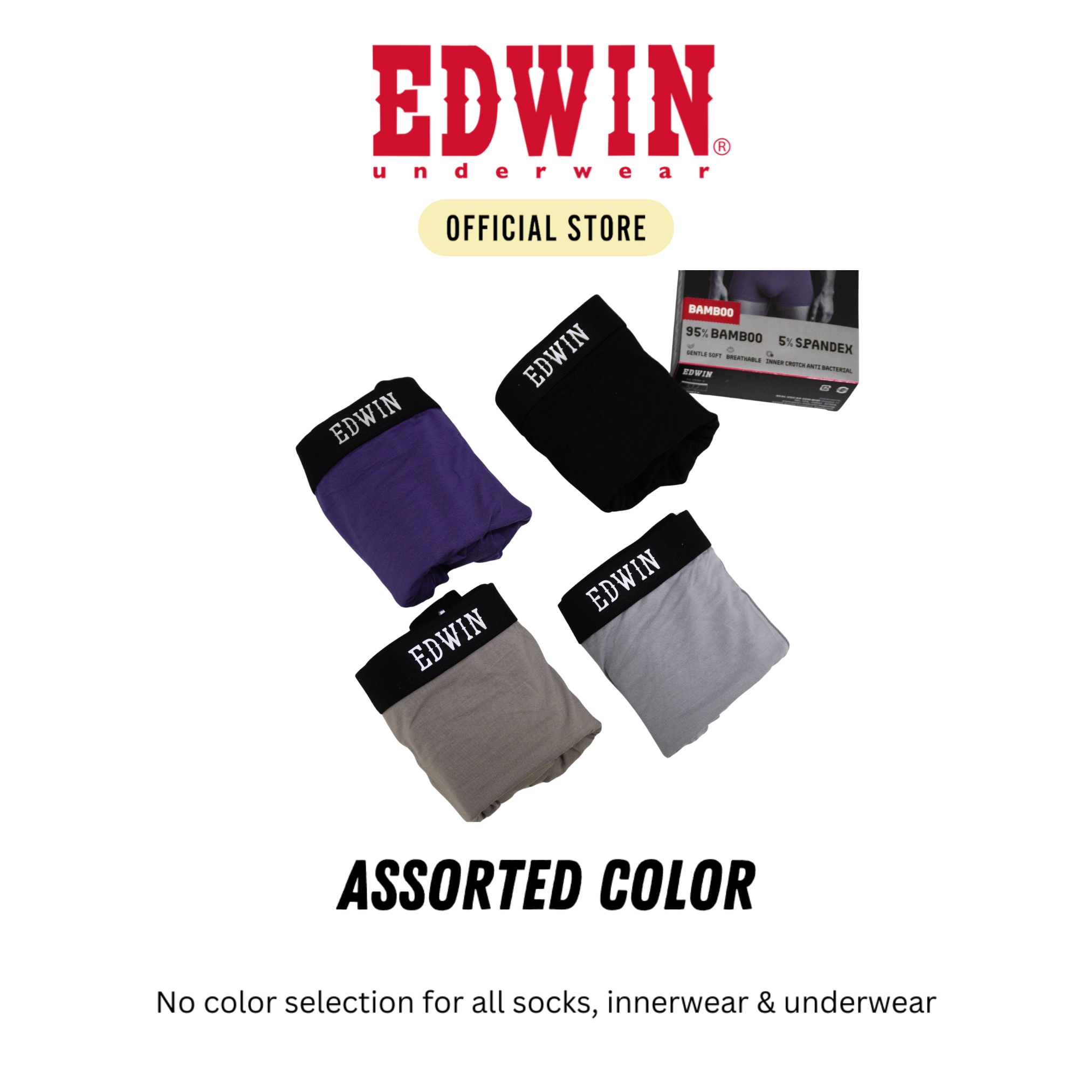 EV2592-2 Edwin Mens Premium Underwear Bamboo Spandex 2pcs