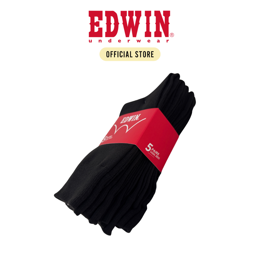 Edwin Unisex Calf High Black Socks (5 Pairs) ECS501