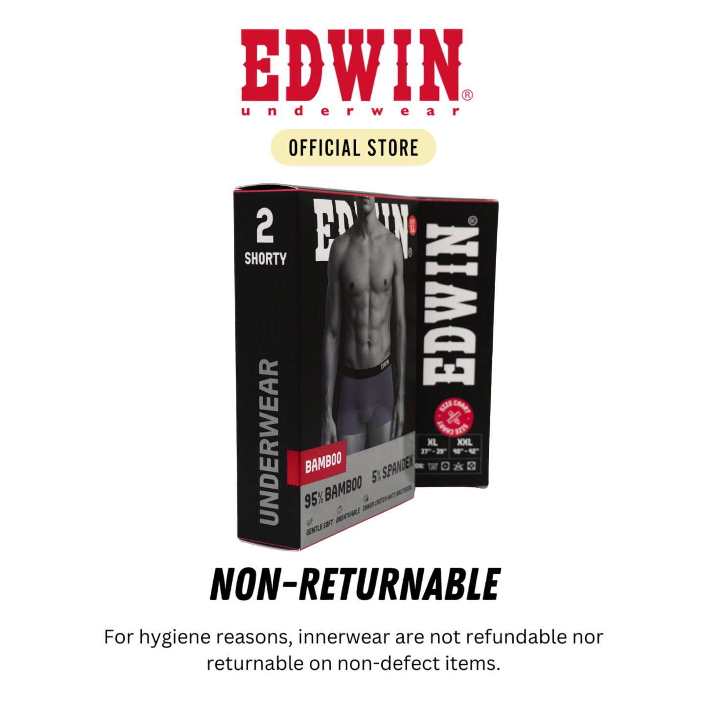 EV2592-2 Edwin Mens Premium Underwear Bamboo Spandex 2pcs