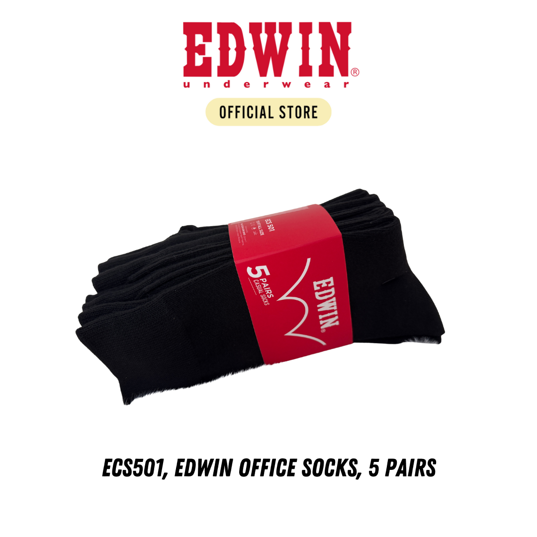 Edwin Unisex Calf High Black Socks (5 Pairs) ECS501