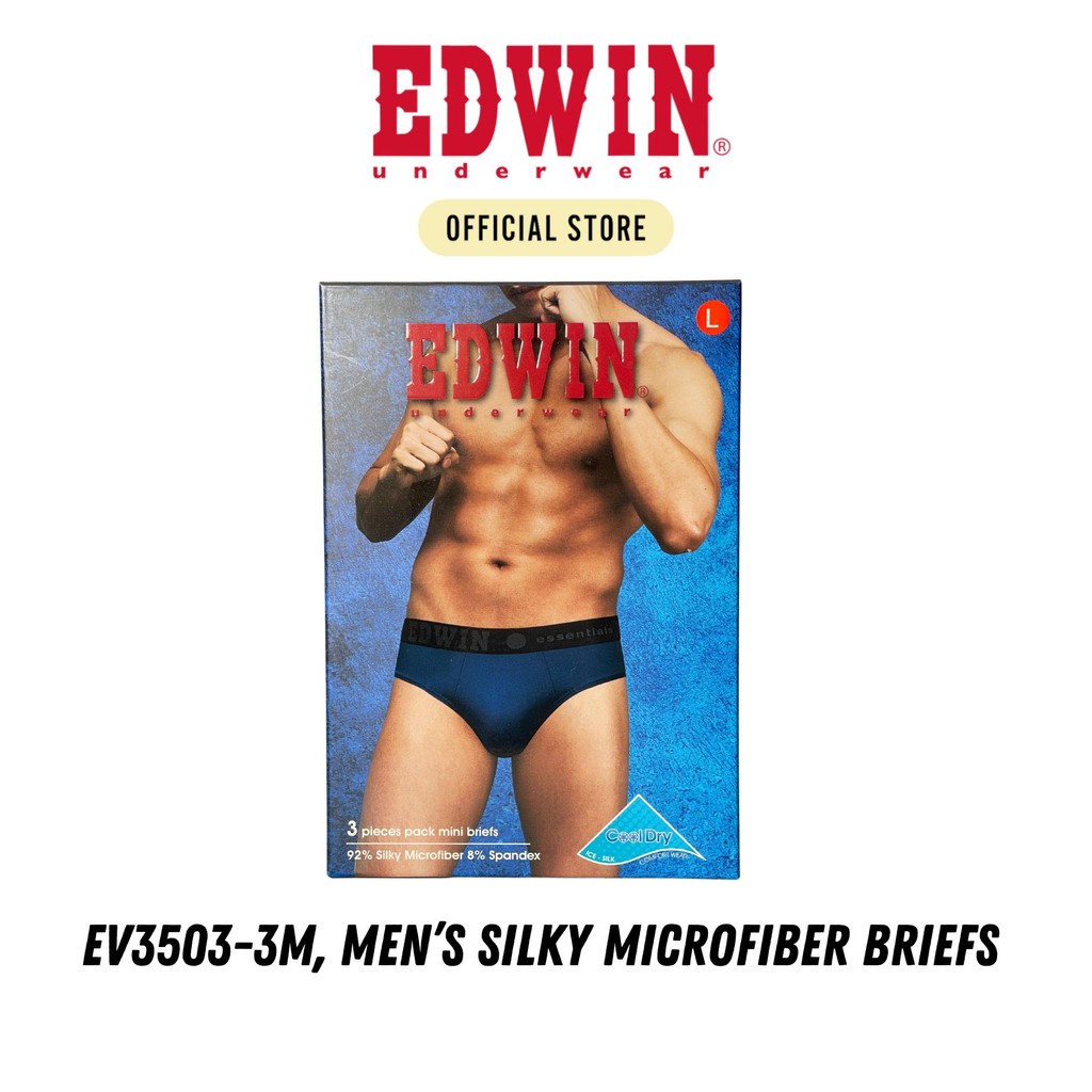 EDWIN BRIEFS【EV3503-3M】Edwin Mens Underwear Silky Microfiber Spandex Briefs 3 pcs