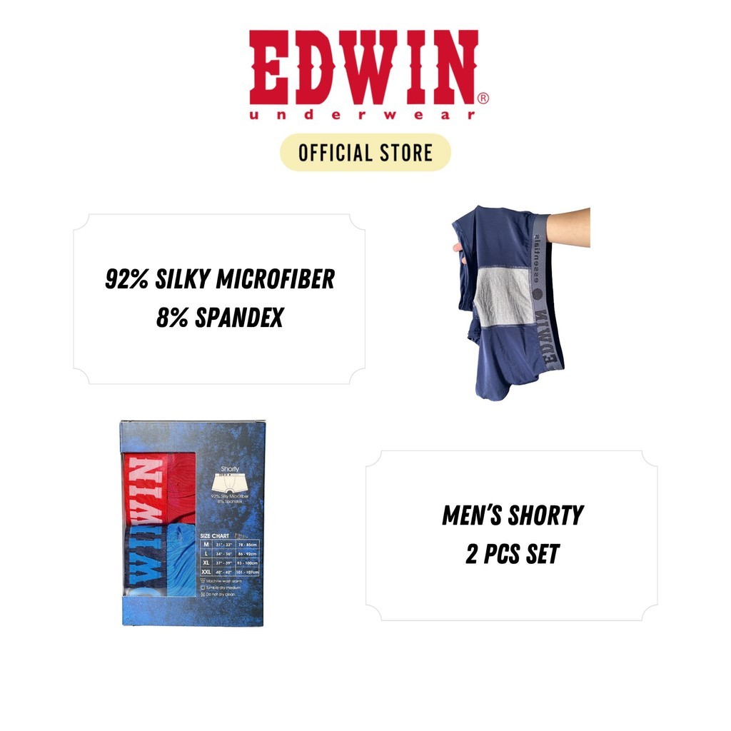 EDWIN SHORTY【EV2502-2M】Edwin Mens Underwear Silky Microfiber Spandex 2pcs