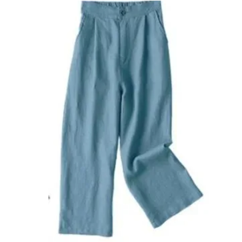 經典 時尚 休閑 亞麻 素面 耐久性 寬鬆 顯瘦 顯腿長 寬鬆感 紐扣 九分褲 休閒褲 褲子
