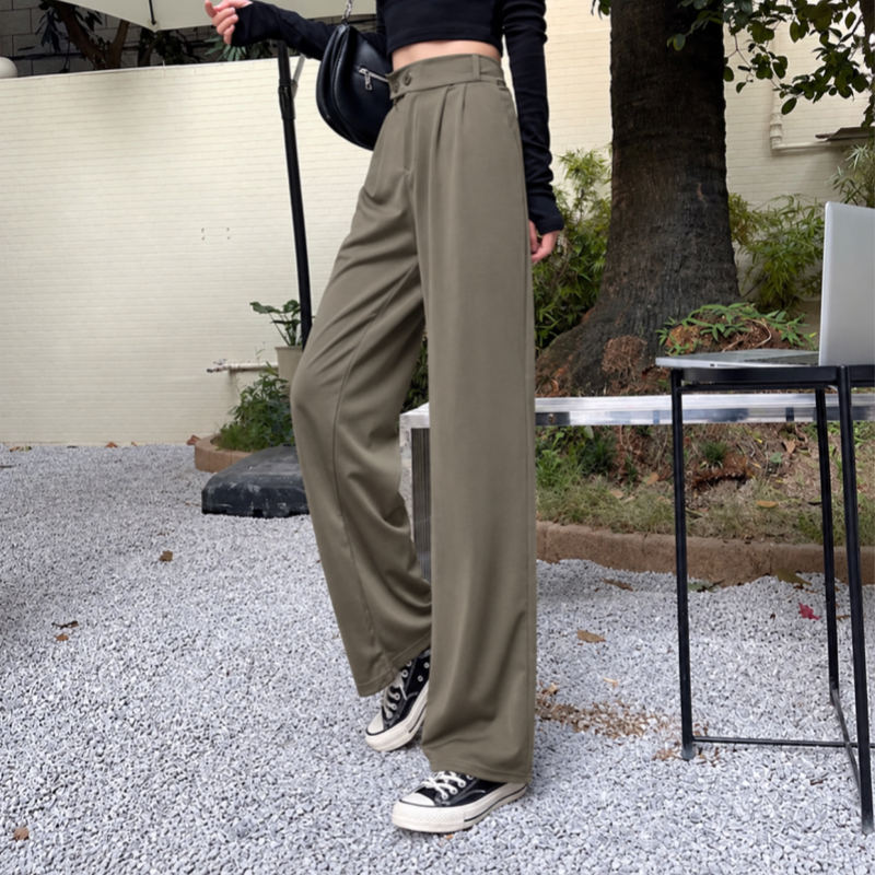 春秋韓版垂感高腰復古西裝褲 休閒寬褲