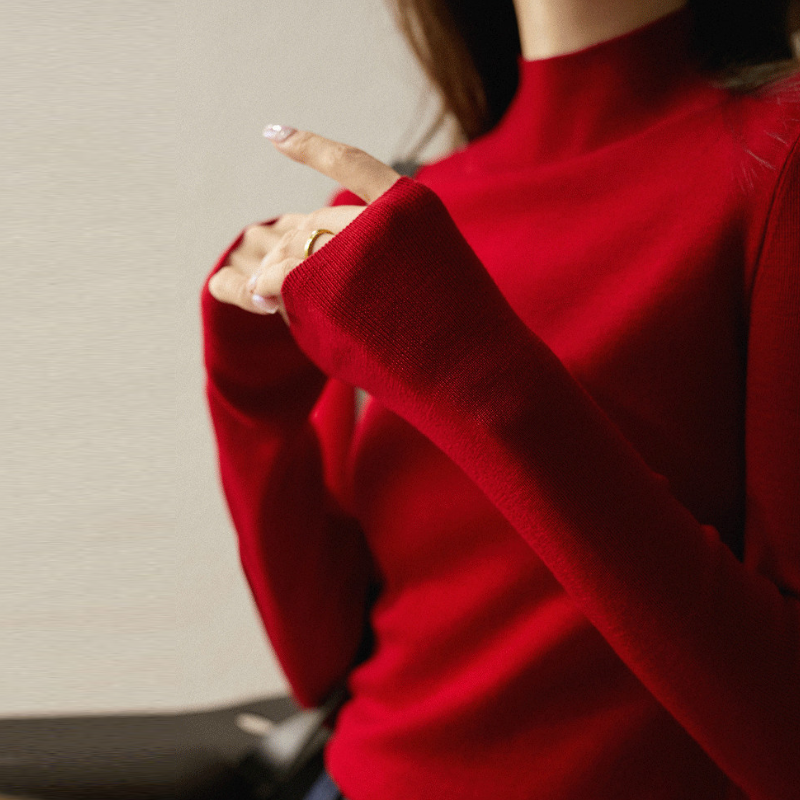 半高領修身針織上衣 秋冬保暖內搭毛衣 百搭顯瘦款