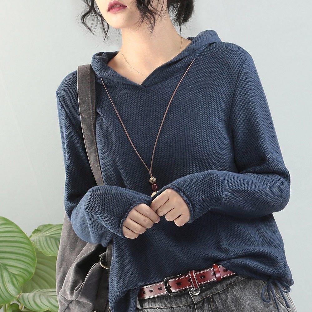 秋季寬鬆連帽針織衫 慵懶風毛衣 韓版內搭上衣