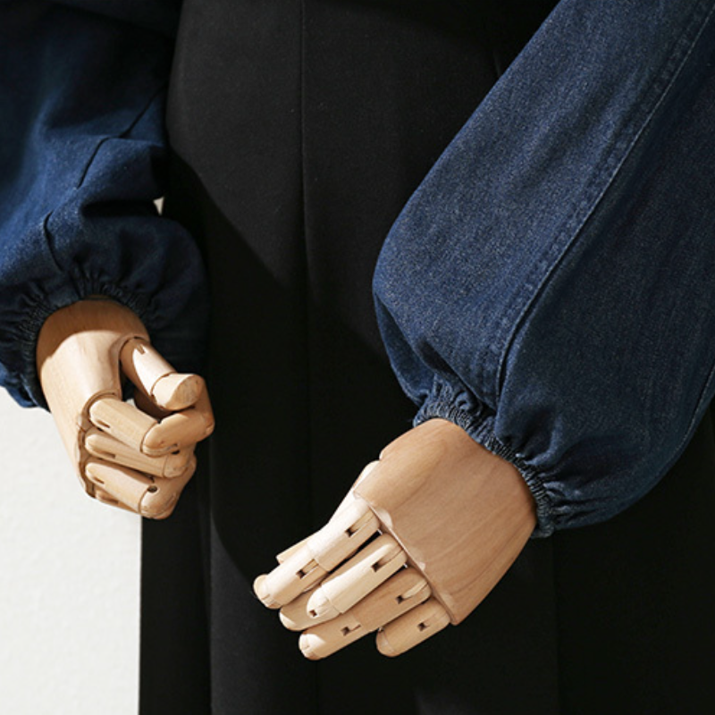 牛仔系帶蝴蝶結襯衫 燈籠袖設計 百搭丹寧上衣