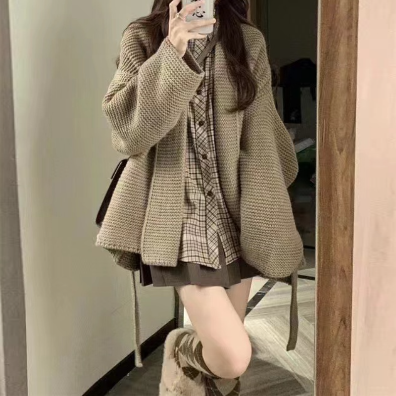 【單品可選】秋季溫柔系穿搭一整套 韓版針織外套襯衫百褶裙三件套