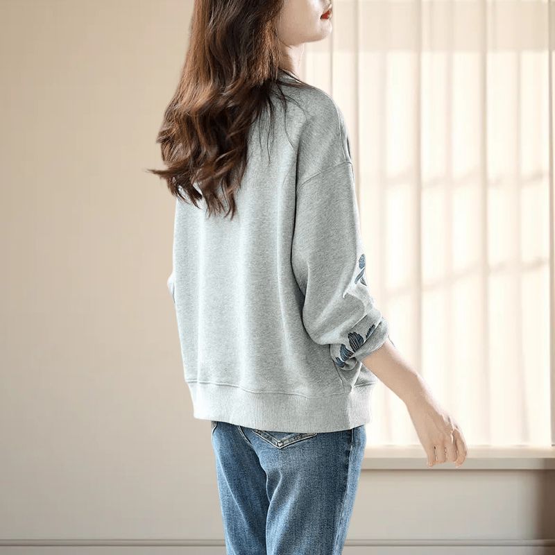 韓系印花大學T 圓領長袖 小花立體釘珠 設計感上衣