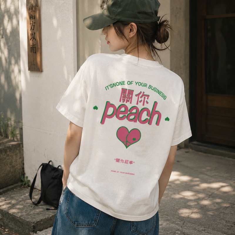Peach字母印花短袖T恤 純棉材質 美式復古風上衣