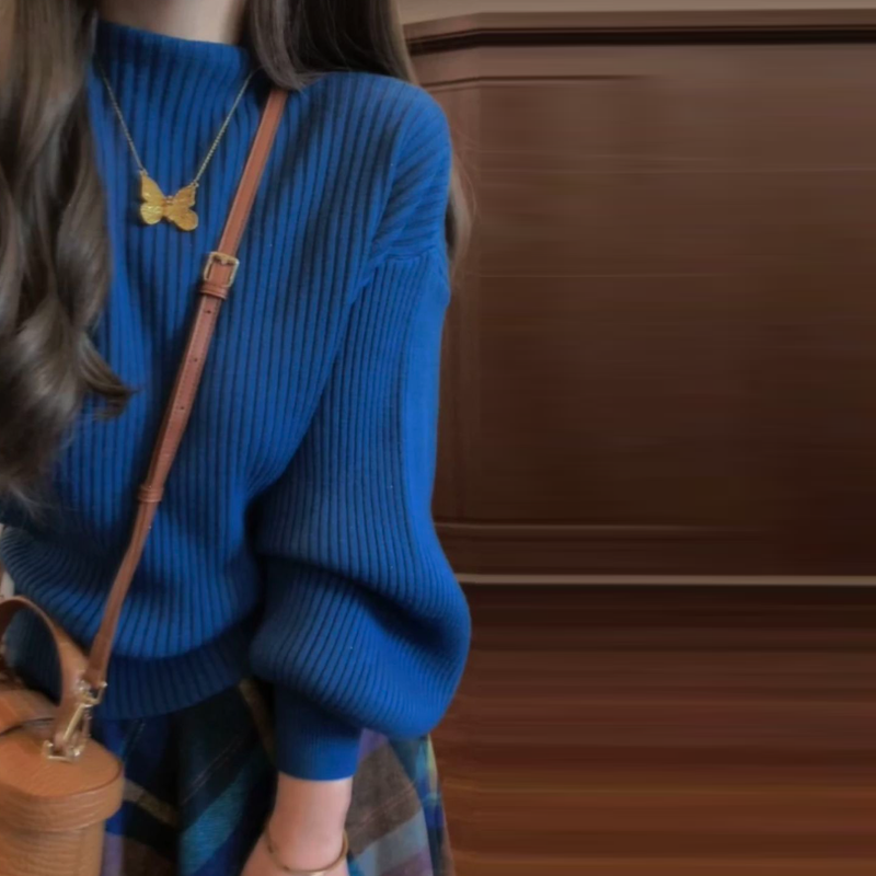 【單品可選】經典復古套裝 秋冬氣質小香風優雅半高領針織上衣+格紋半身裙兩件套