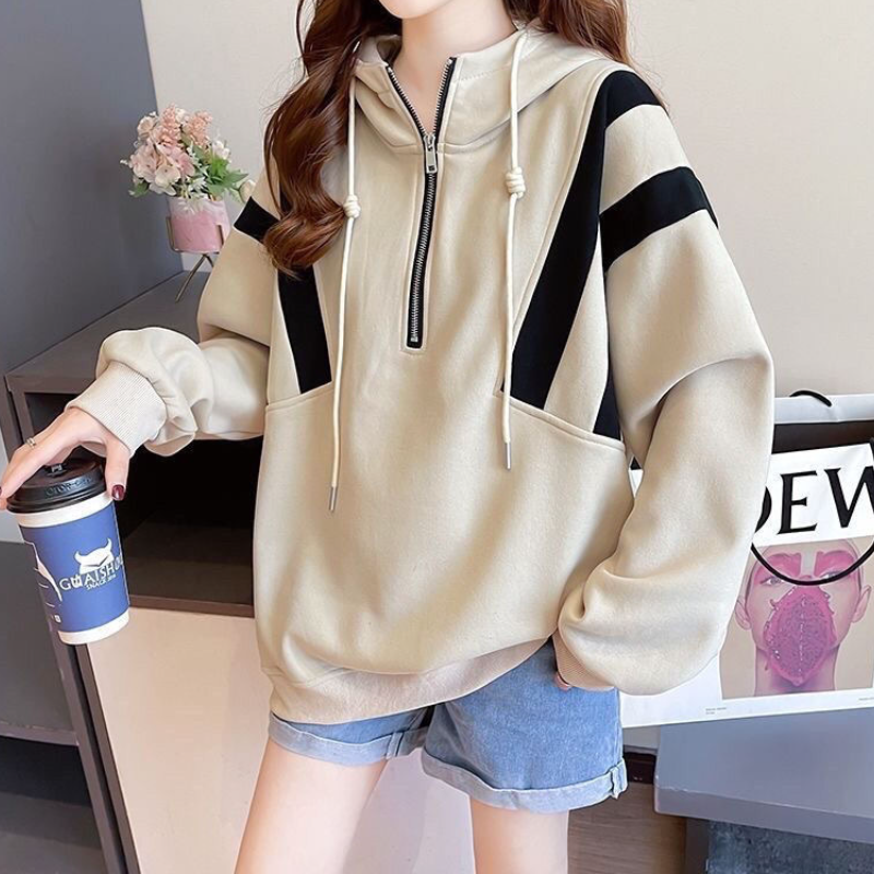 休閒半拉鍊連帽大學T 寬鬆顯瘦 簡約運動風 有刷毛／不刷毛