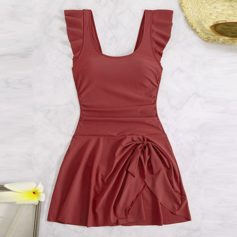 簡約修身連身泳衣 側開衩裙擺設計 氣質顯瘦款