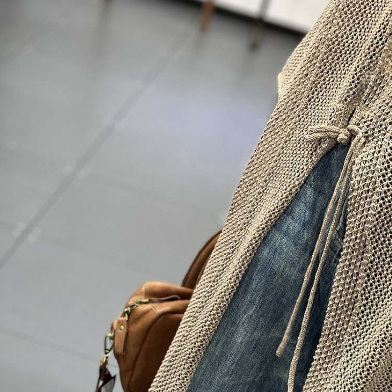 春夏鏤空針織裙罩衫 文青風中長版連身裙 慵懶休閒感穿搭