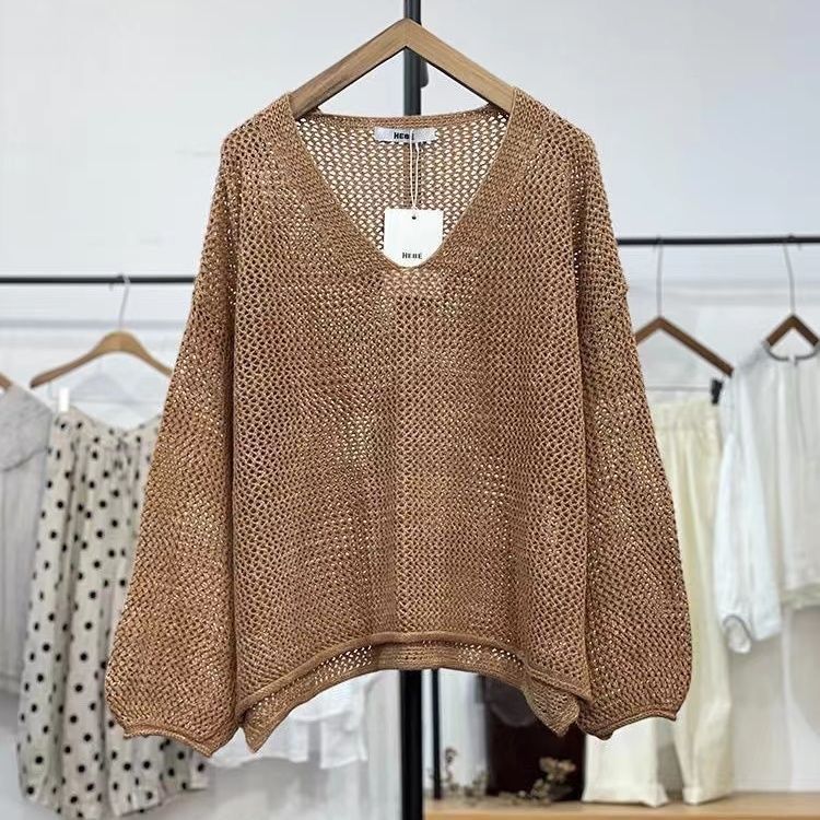 春夏鏤空針織防曬上衣 網格薄款寬鬆設計 減齡時尚休閒裝