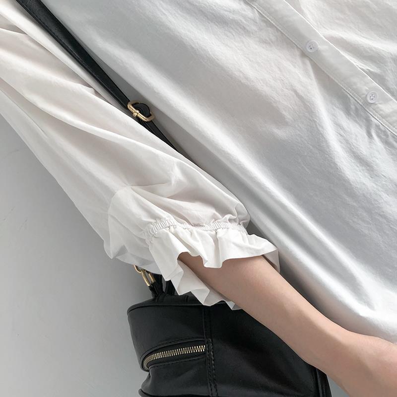 韓版寬鬆燈籠袖襯衫-春夏薄款大尺碼七分袖上衣