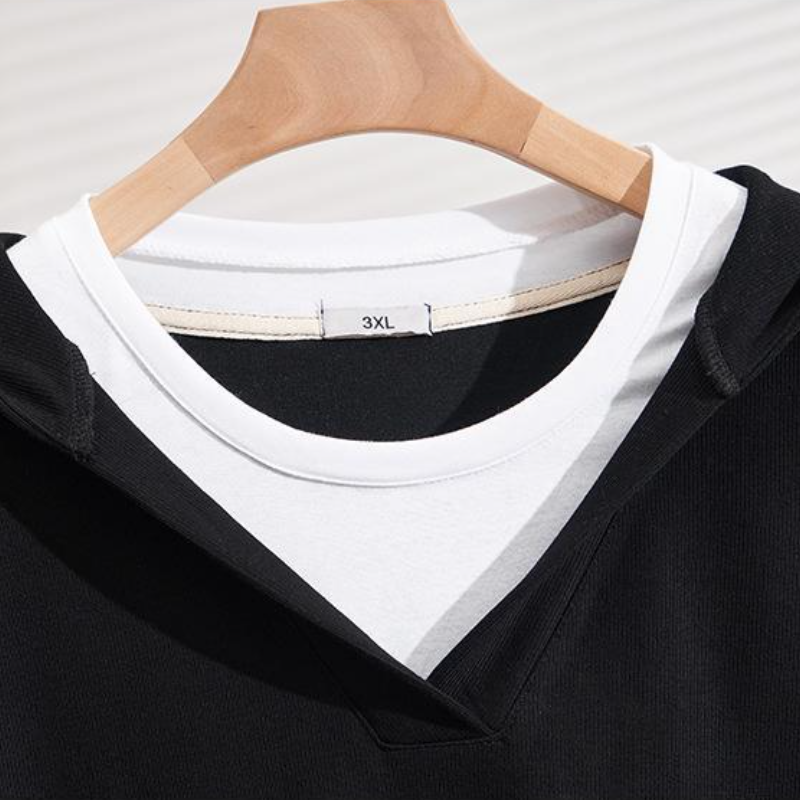 春秋大版型寬鬆遮肉假兩件連帽TEE 中長款百搭長袖