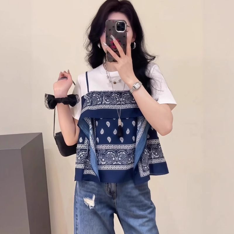 撞色假兩件T恤 寬鬆層次感設計上衣