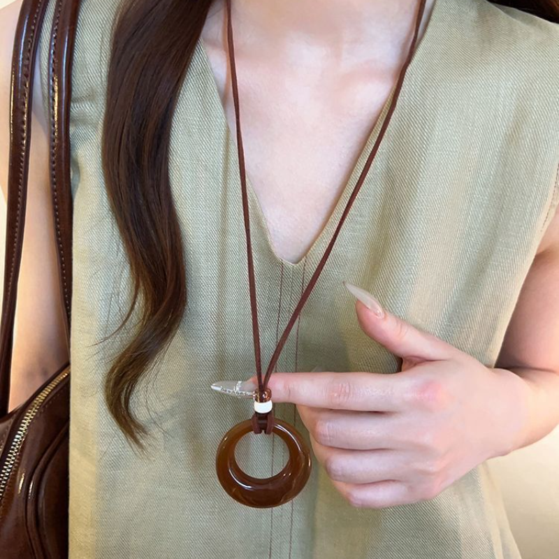 復古圓環墜飾長鍊 極簡設計感 文青風