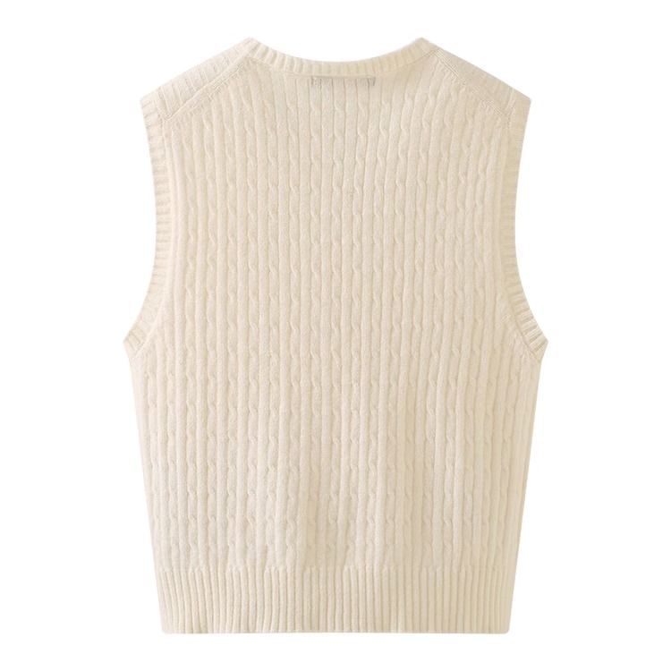美式復古麻花針織背心 V 領設計 寬鬆慵懶感無袖上衣