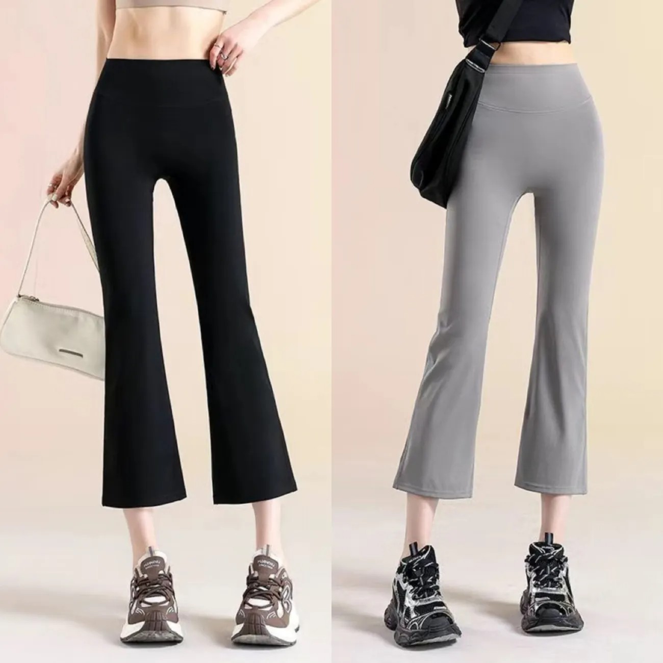 八分微喇瑜伽褲 高腰顯瘦小個子彈性褲 適合外出穿搭