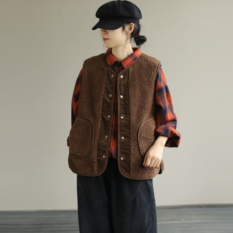 簡約．正反兩面穿秋冬背心 寬鬆文藝無袖外套 休閒日系雙面穿