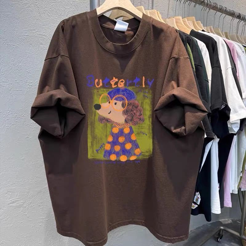 復古插畫印花短袖T恤 純棉材質 Oversize寬鬆上衣