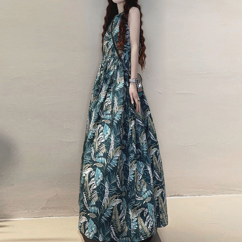 文青系必收 赫本復古長洋裝 韓系A字寬版遮小腹顯瘦裙 透氣背心式連身裙 森女風長版過膝洋裝