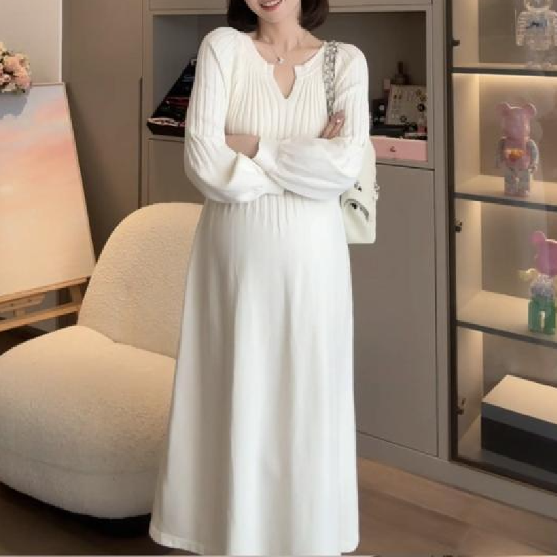 蜜桃領顯瘦燈籠袖秋冬針織洋裝