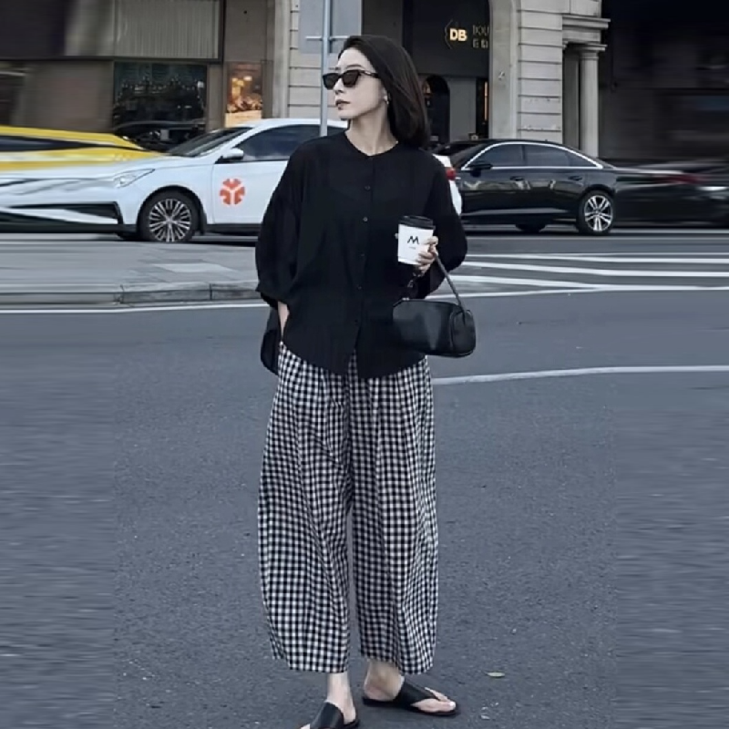 【單品可選】港風復古套裝 甜酷兩件式 文青認證襯衫+復古棋盤格寬褲