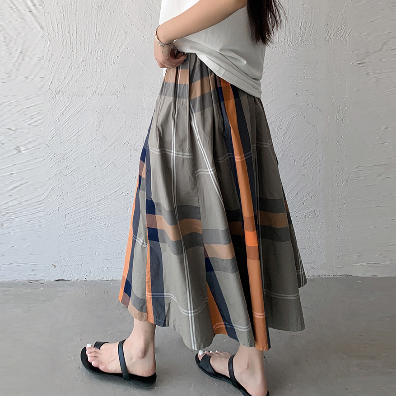 6色*日韓流行格紋寬版大擺百搭半身裙