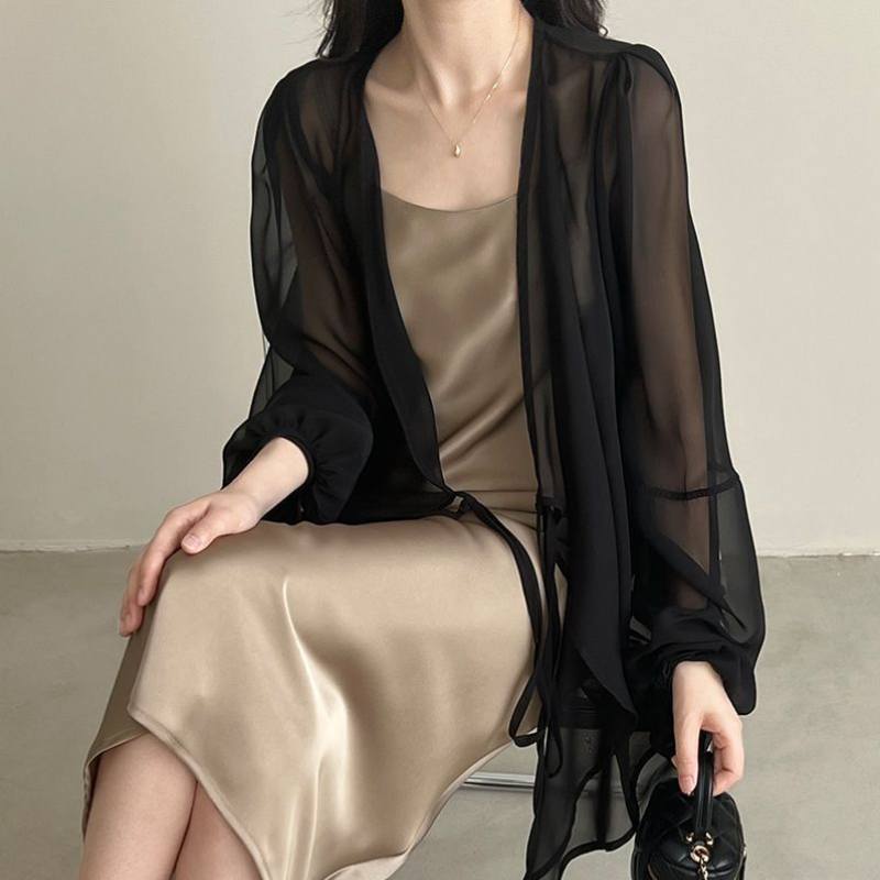 法式文青抗UV罩衫 冰絲雪紡防曬工藝小隻女顯高