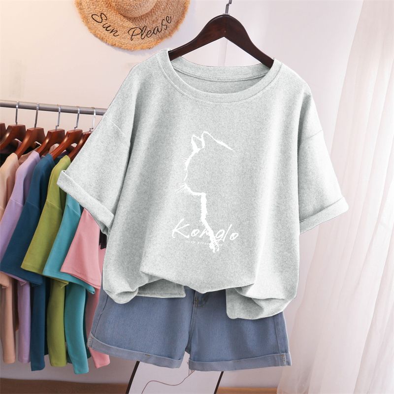 減齡貓咪純棉短袖t恤 小眾寬鬆上衣