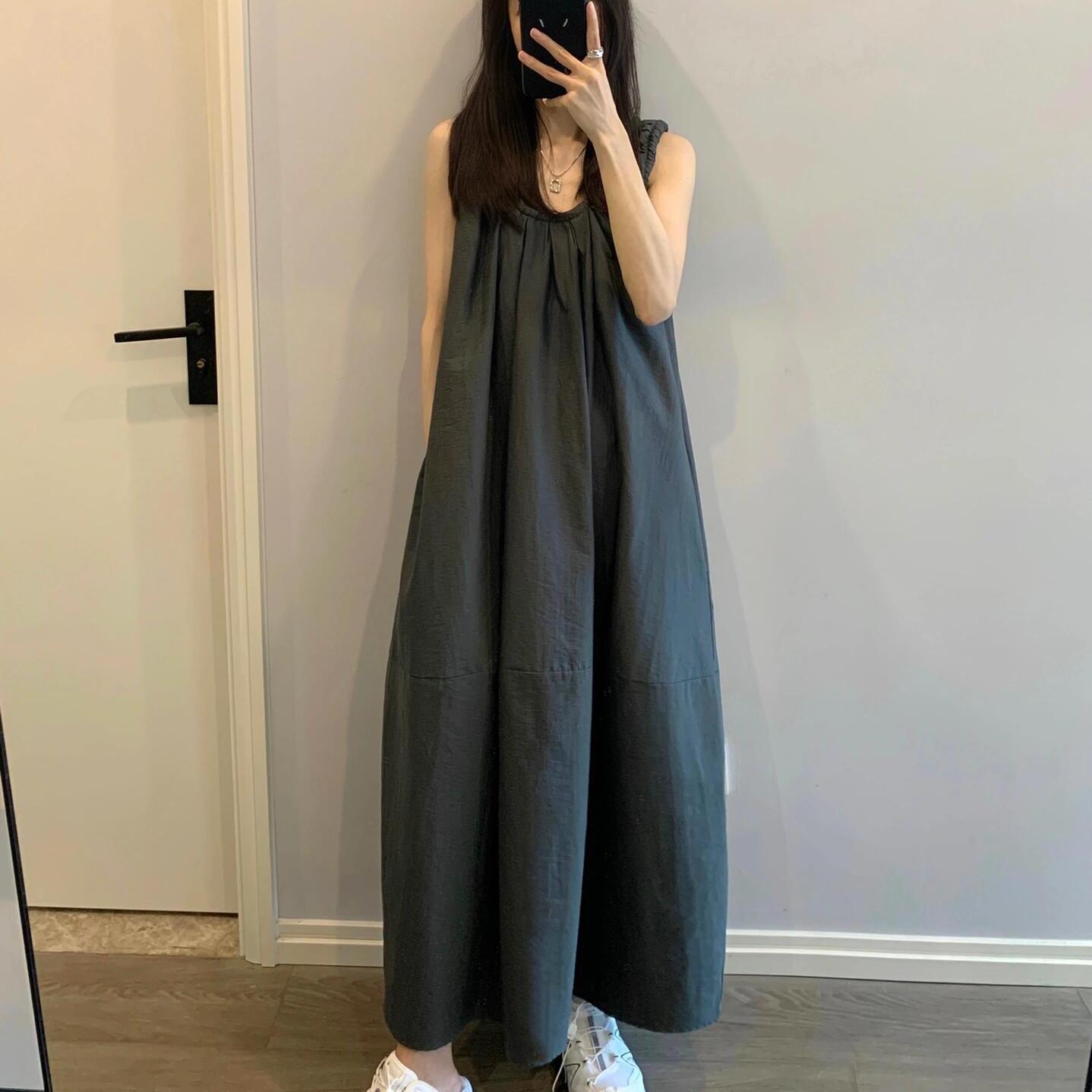 韓系甜美無袖長洋｜夏季大尺碼家居服 可外穿連身長裙