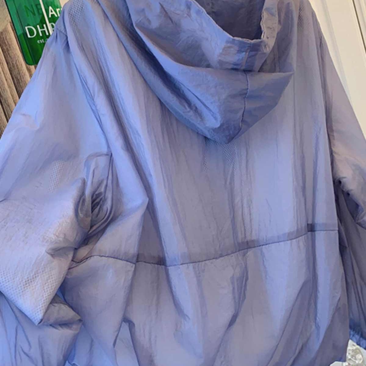 大尺碼寬鬆顯瘦連帽抗UV連帽罩衫 防曬短款外套  防潑水抗靜電微甜心機設計