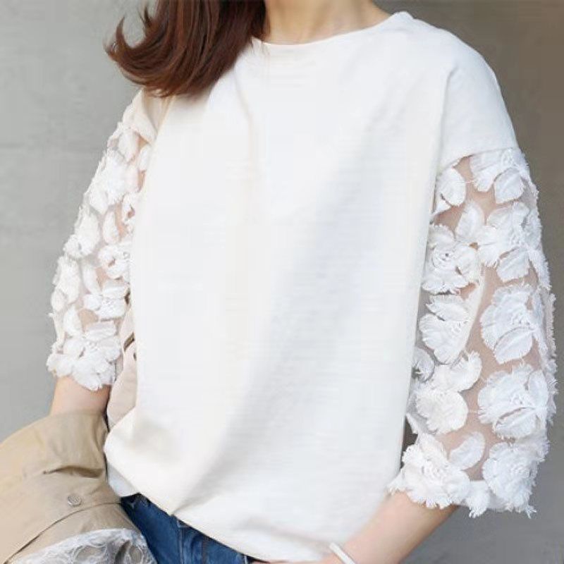 韓系 ‧ 蕾絲袖上衣 鏤空韓版百搭蕾絲