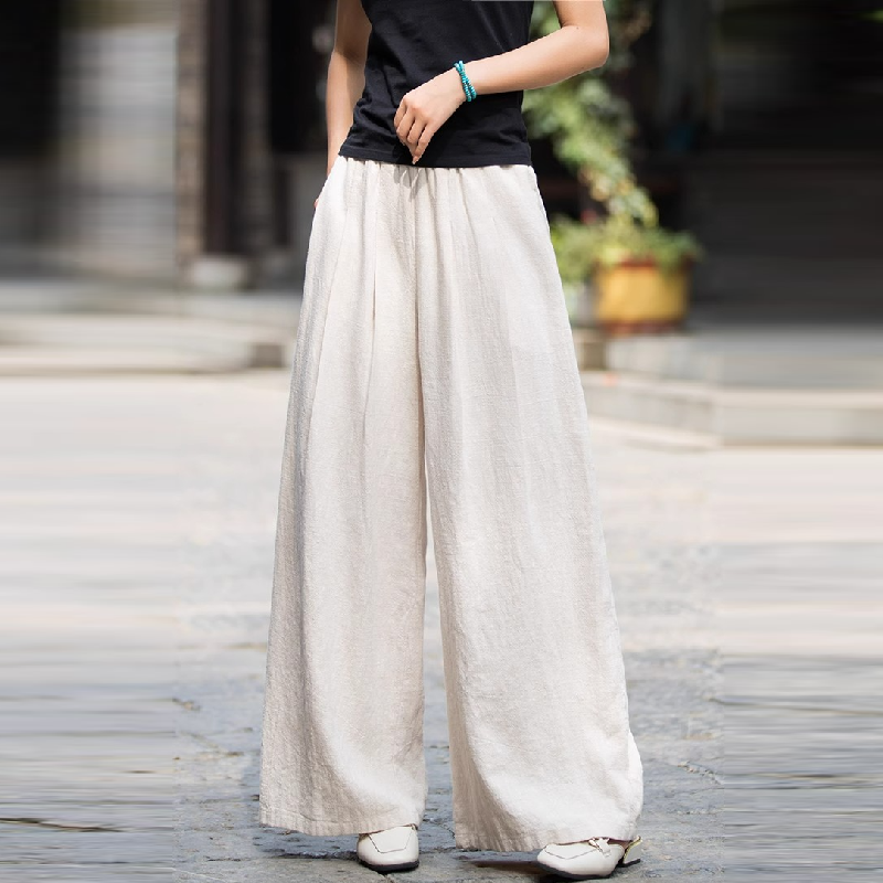 棉麻寬褲休閒顯瘦 高腰素色透氣親膚休閒褲*9色/M-3XL
