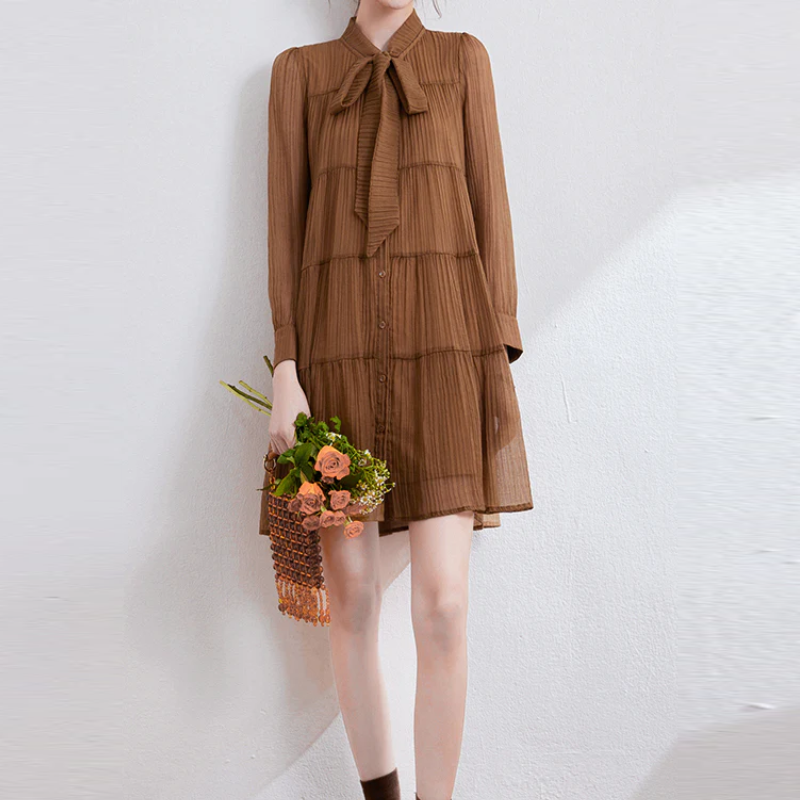 綁帶立領層次蛋糕洋裝 長袖‧輕甜氣質