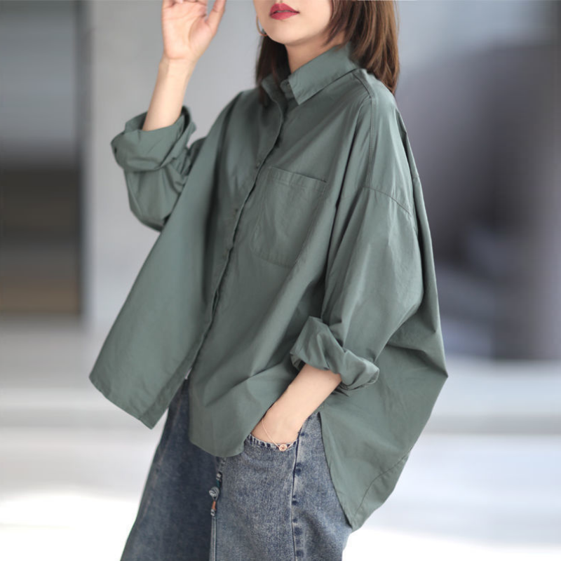 韓版素面襯衫寬鬆慵懶風立體剪裁休閒上衣
