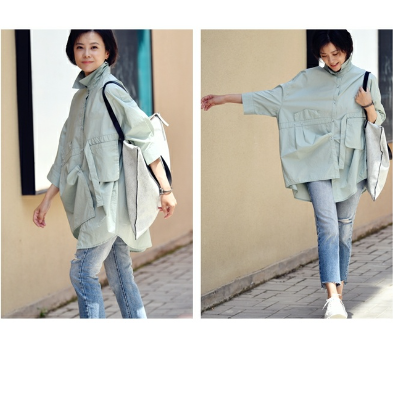 設計感長版襯衫 薰衣草紫 寬鬆顯瘦 前短後長 五分袖 大尺碼友善