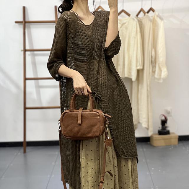 春夏鏤空針織裙罩衫 文青風中長版連身裙 慵懶休閒感穿搭