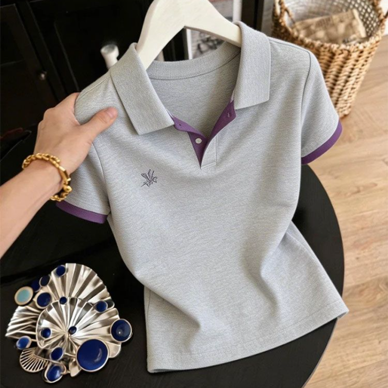 休閒翻領短袖T恤 小個子洋氣上衣 氣質顯瘦