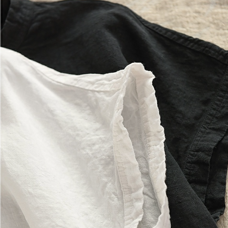 夏季亞麻短袖上衣 文青復古風寬鬆T恤襯衫 遮手臂顯瘦百搭款